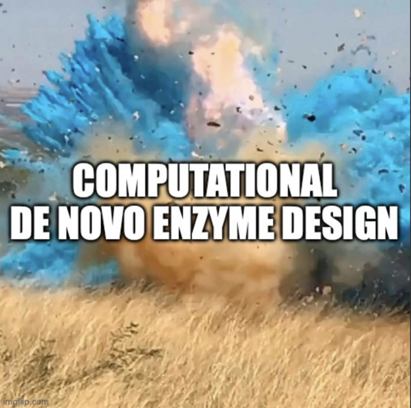 A meme of an large-scale explosive gender reveal showing baby blue and pink smoke over a wheat field reading